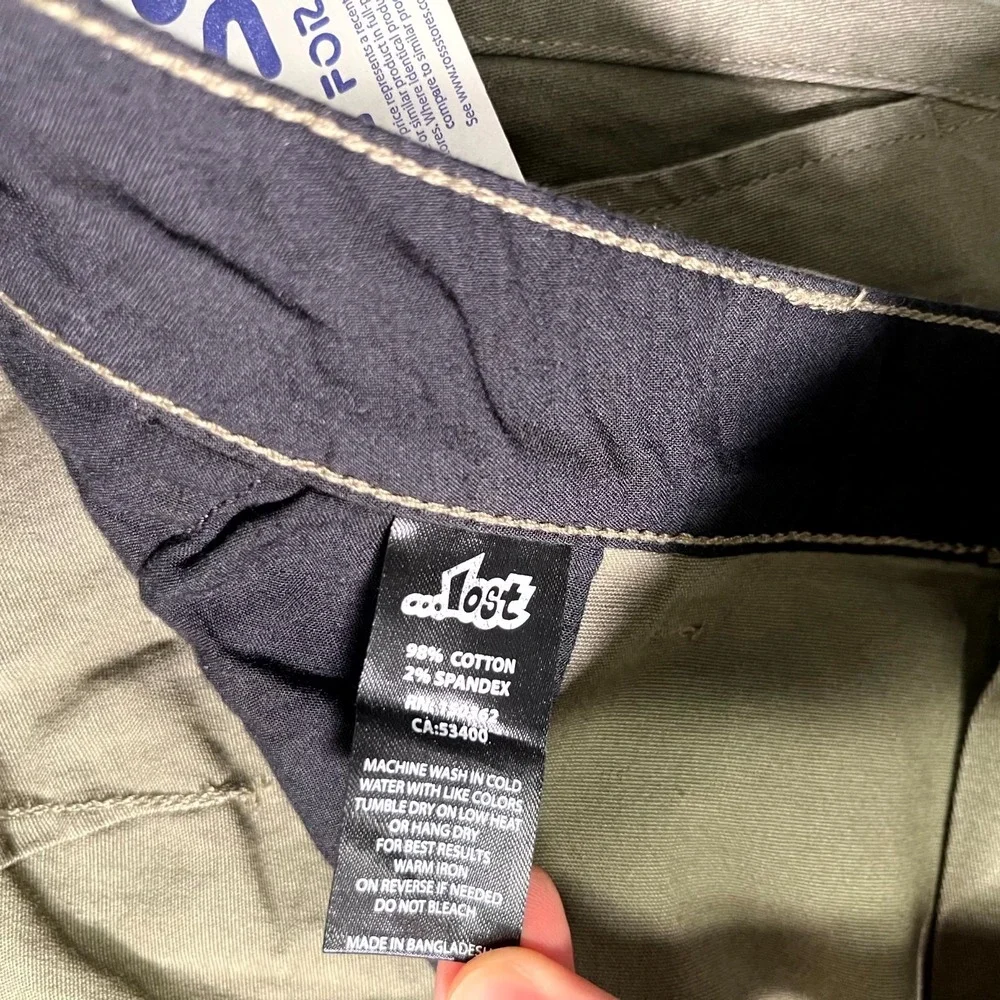 Lost Enterprises Chino Shorts Mens 38 Olive Cotton‎ Stretch Flat Front Outdoor